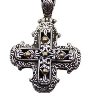 Handmade Balinese Cross Pendant – Unisex 925 Sterling Silver with Gold Accents